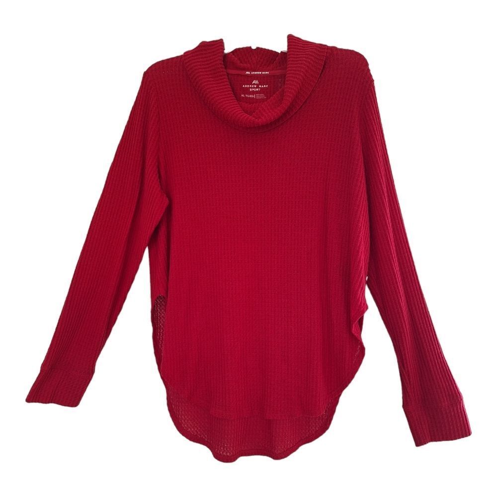 ANDREW MARC SPORT Cowl Neck Top Brushed Waffle Dolphin Hem Turtleneck Tunic XL - Picture 2 of 16